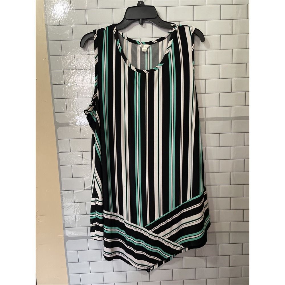 Cato Sleeveless Striped Asymmetrical Hem Top‎  Bohemian & Preppy Style Tunic